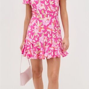 Le Bop Pink/ Fusia Georgia Dress Floral Mini Dress with Ruffle Hem